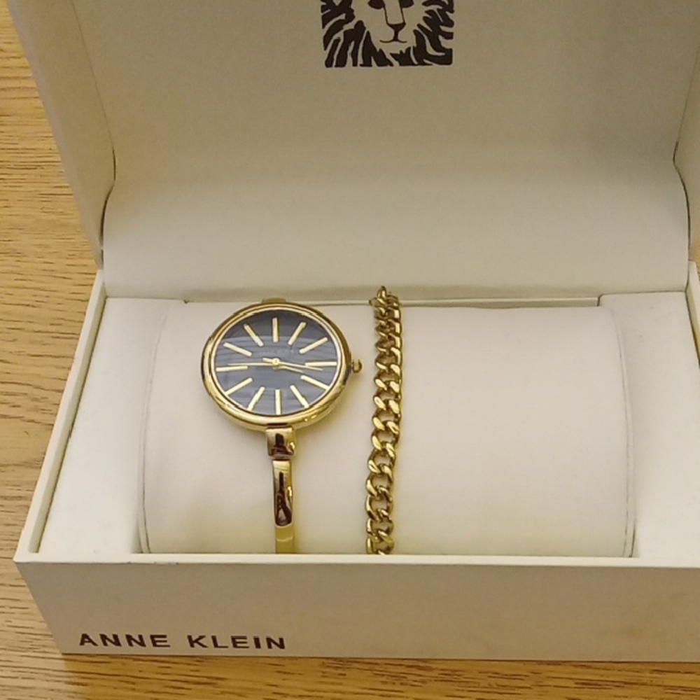 Anne Klein Gold and Navy Watch Set